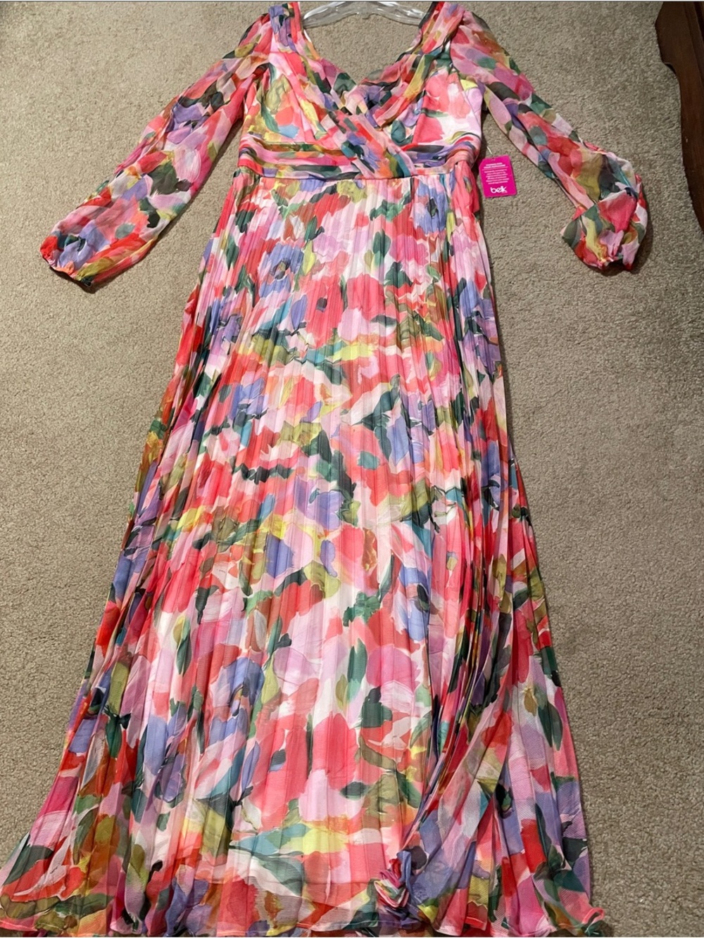 belk Pink Multi Floral Pleated Wrap Maxi Dress